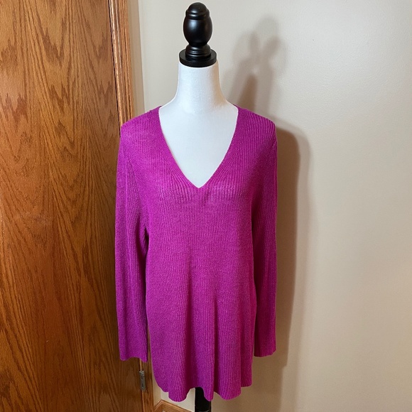Eileen Fisher Women's V-Neck Sweater in Magenta - Picture 1 of 4